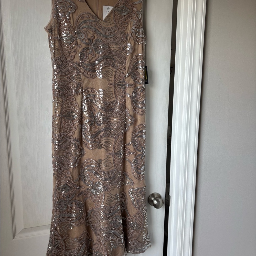 MARINA  Silver and Cream Sequin Midi Dress - Picture 3 of 4